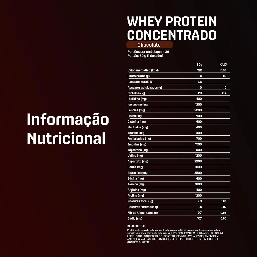 Rótulo de Whey Protein Concentrado 900 g, chocolate